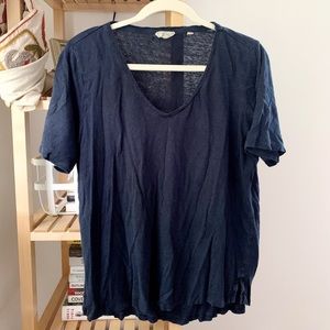 Fat Face 100% Linen Navy Blue Tee